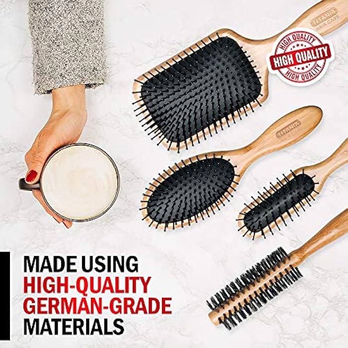 TITANIA Wooden Round Brush, Bamboo Hairbrush - Image 4